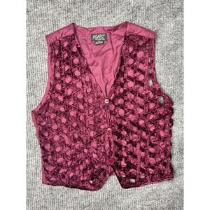Vintage 80s 90s Velvet Maroon Grunge Boho Vest Small Vamp Romantic